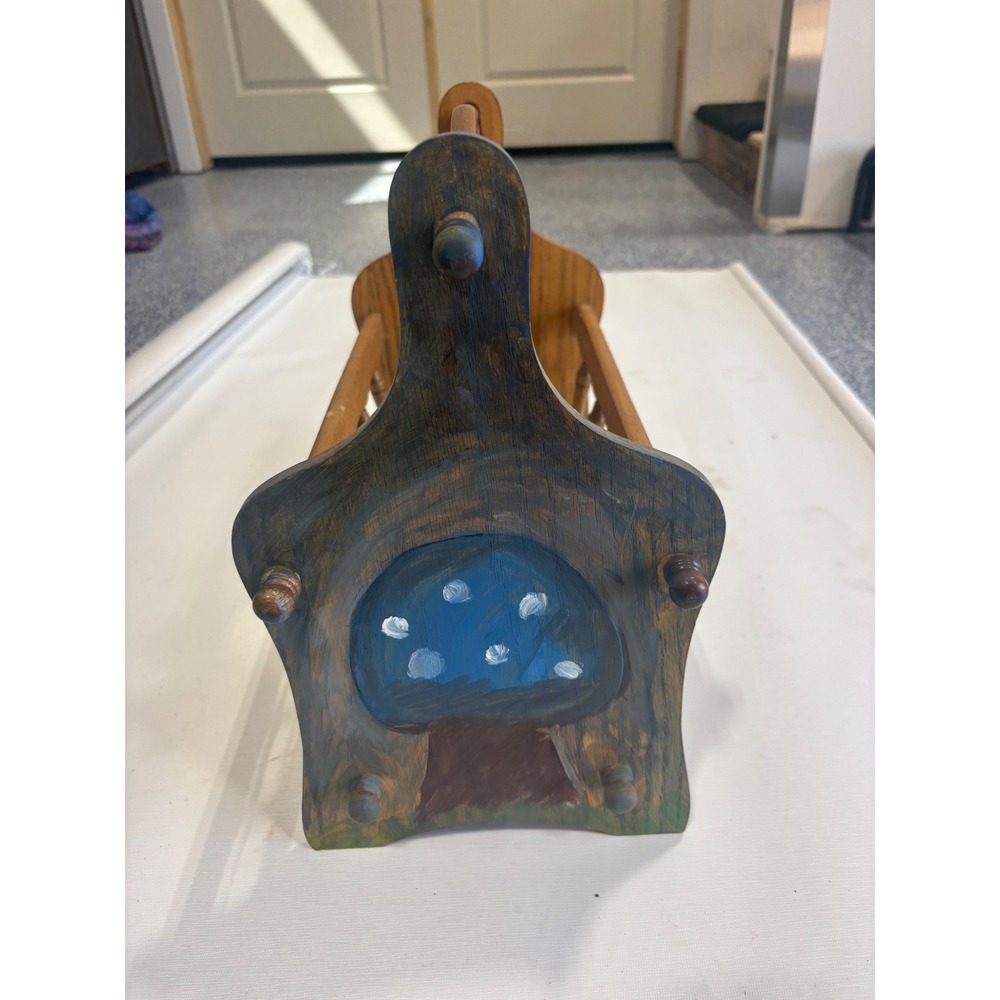 Vintage Hand Painted Mushroom Wood Magazine Rack Cottagecore Spindle Caddy 15in - Picture 5 of 9